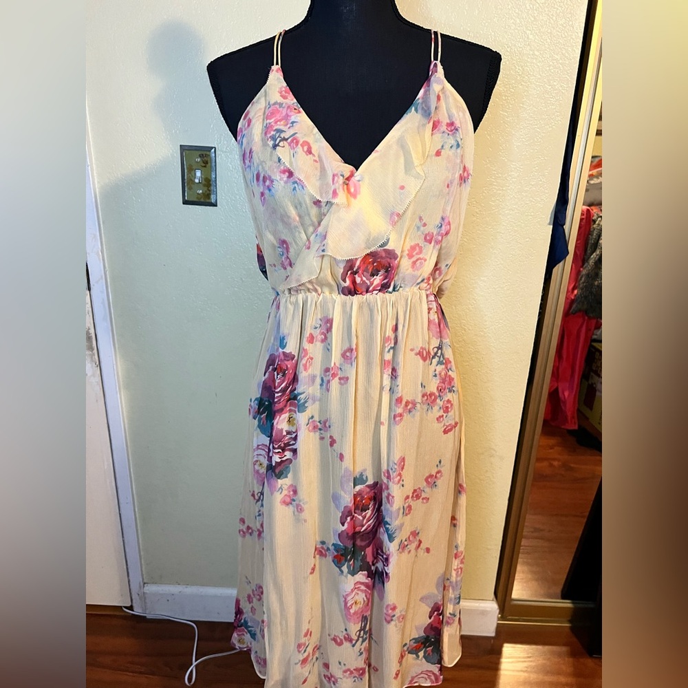 Anthropologie Cream and Pink Floral Dress